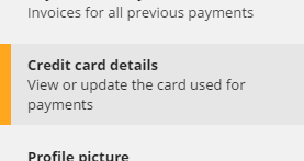 Credit card details menu option