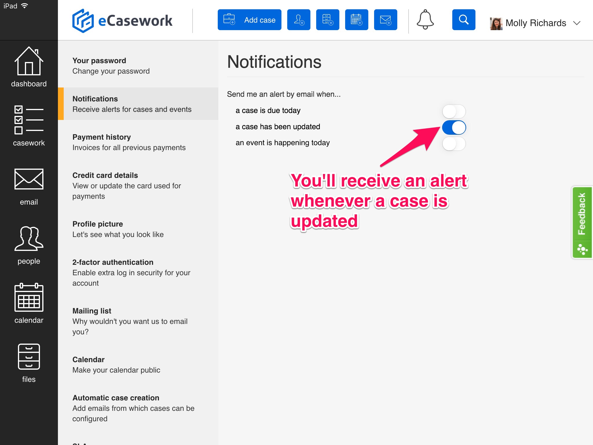A screenshot showing the notifications panel